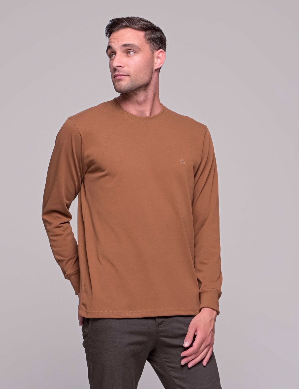 Everbest Ανδρική κάμελ βαμβακερή μπλούζα Plus size 2310160 φωτογραφία